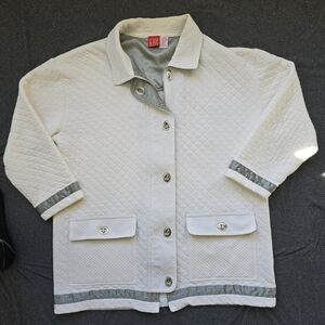 Liz & Co. Women's Size Medium Ivory White Quilted Hooded Jacket Toggle Button